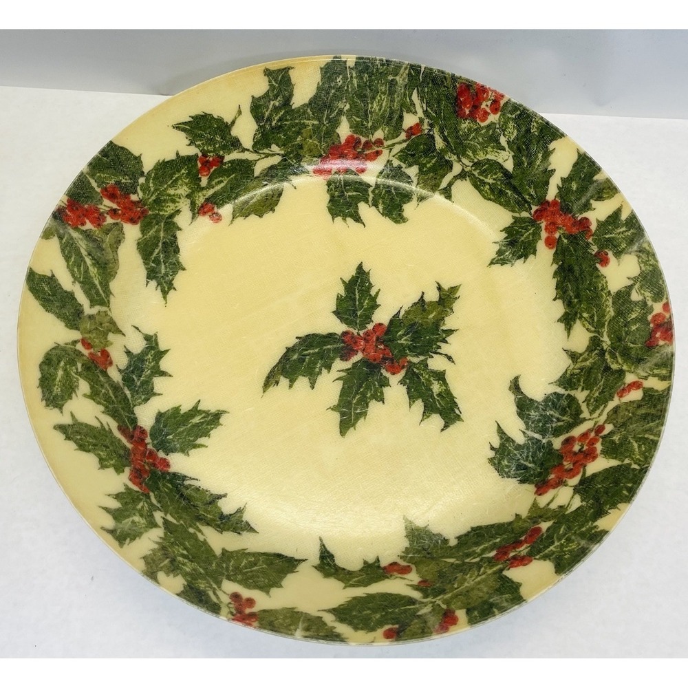 Vintage Mid Century Holly Berry Christmas Fiberglass Serving Tray 13"dia